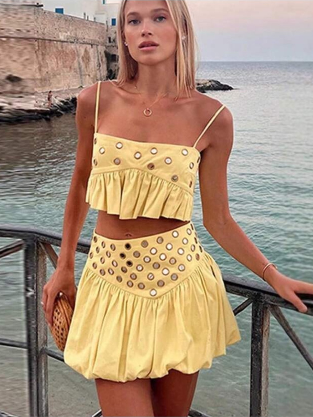Yellow Mini Skirt and tank top - matching set 🌟